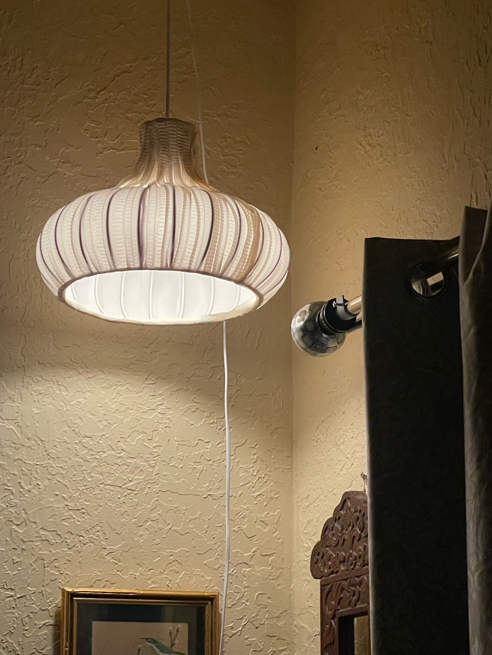 Rare MCM Vintage white Spun Ribbon Pendant Light | Onion Shape | Ready-to-Hang
